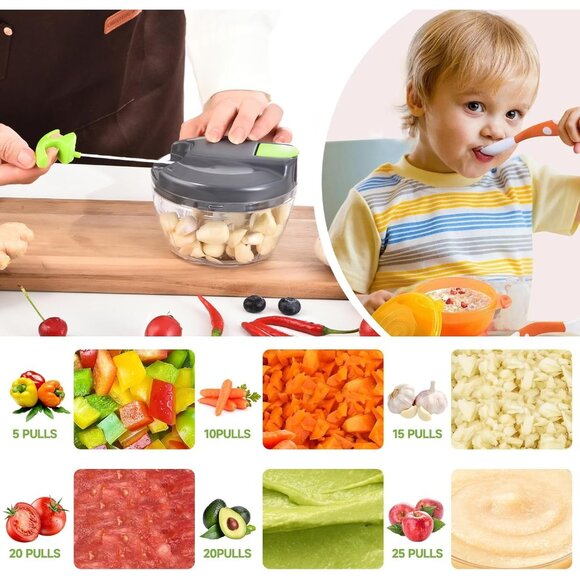 Manual Food Processor Vegetable Chopper Portable Hand Pull String Garlic Mincer - Picture 6 of 8